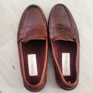 HH Brown Leather Loafers - Brown 8.5 Business Casual Designer Leather Contempora